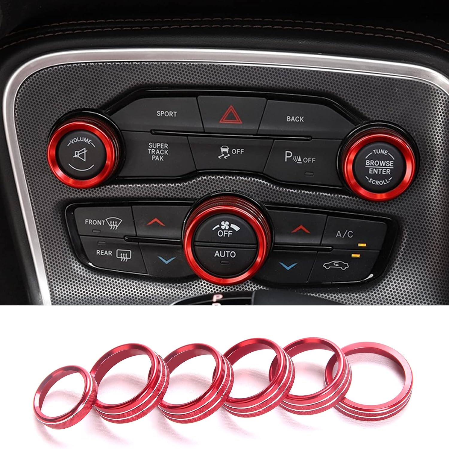 Red 6 Pcs Car Conditioning Control Knob Cover for Ford F150 XLT 2017-2020 L492