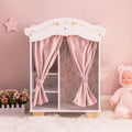 Pink Wooden Doll Armoire Closet with Vanity Table and 5 Clothing Hangers A832