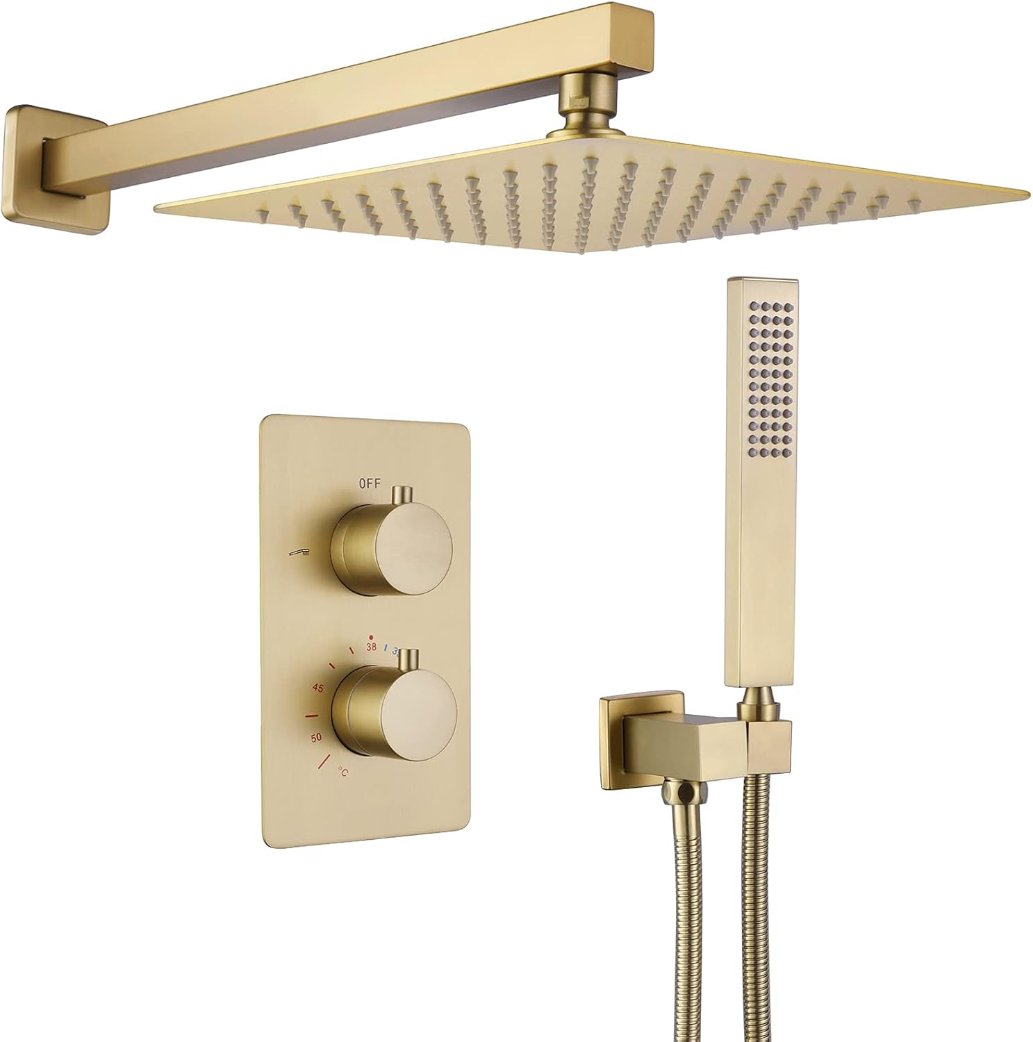 Matte Black Thermostatic Rain Shower Head Kit with Handheld Sprayer, Brass Valve Included K3428