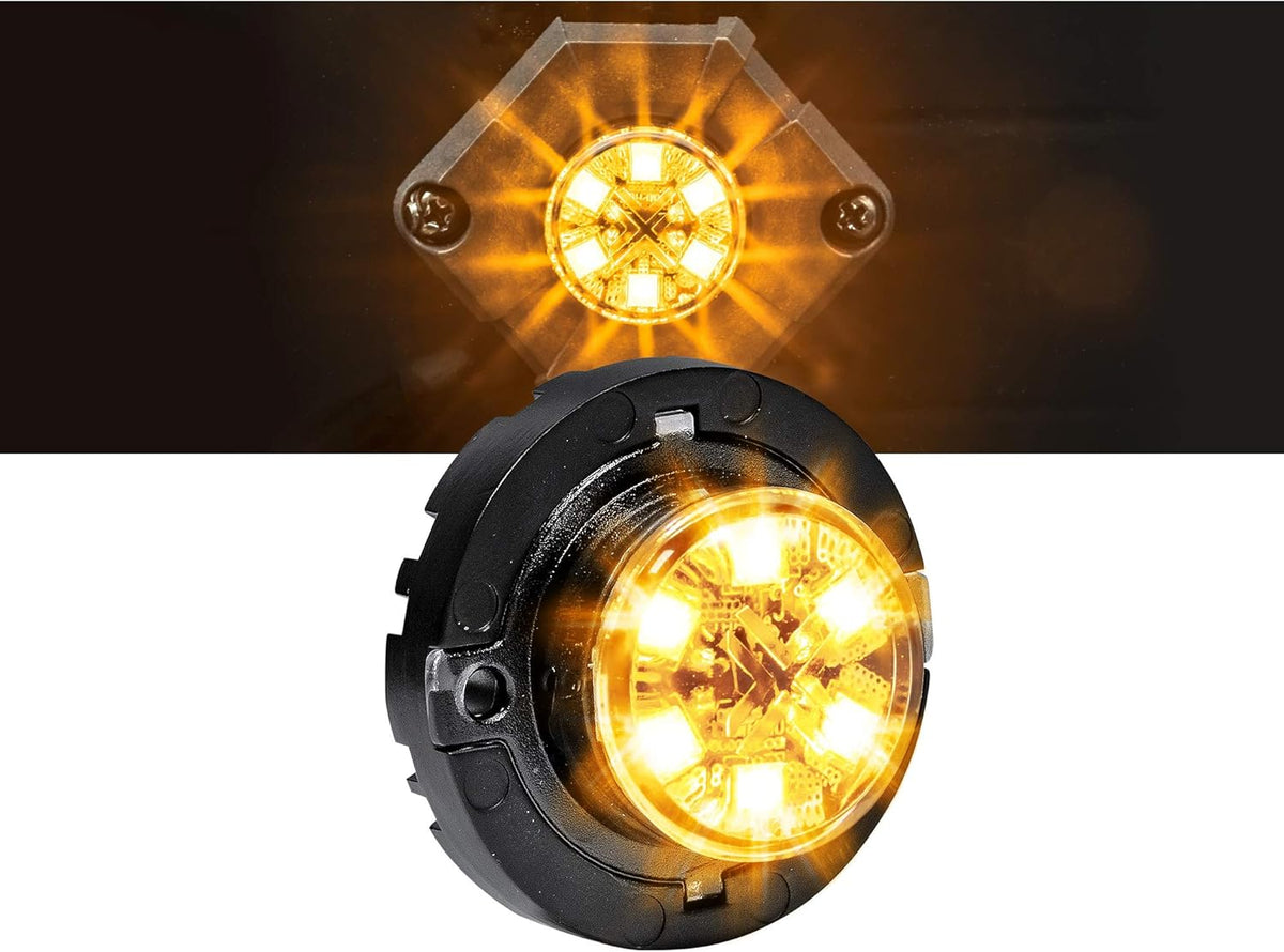 4pc AMBER WHITE LED Hideaway Strobe Light Waterproof Emergency Strobe Warning Lights Y75514