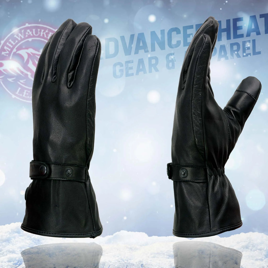 Black Leather Heated Winter Gloves with Battery X-Large S192