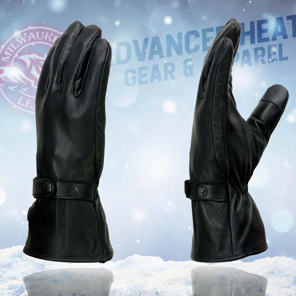 Black Leather Heated Winter Gloves with Battery X-Large S192