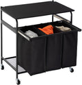 Laundry Sorter Cart with 3-Bag Ironing Board Heavy-Duty 4 Wheels Black F5665