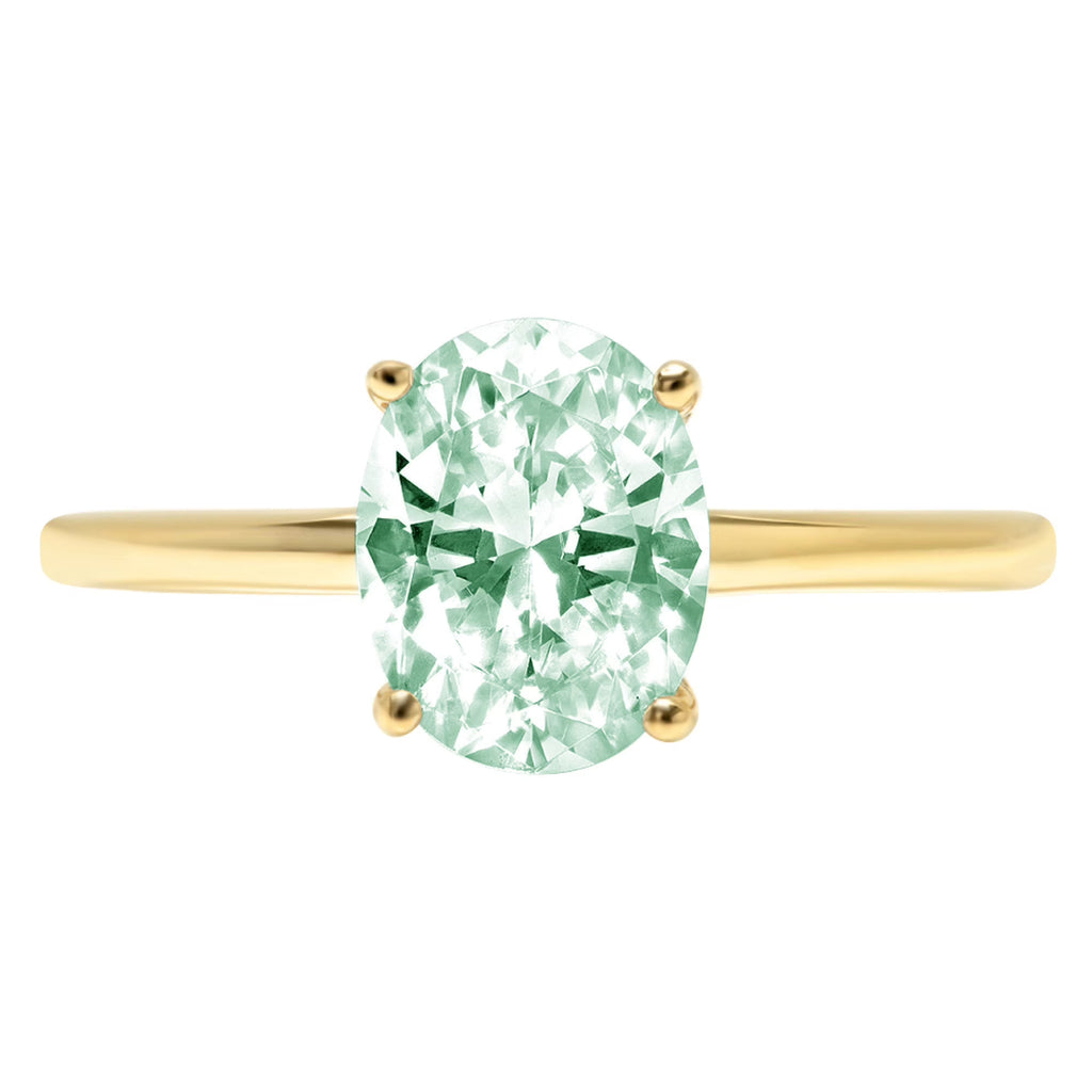 Oval Cut Green Simulated Diamond 18k Yellow Gold Solitaire Ring Y547500