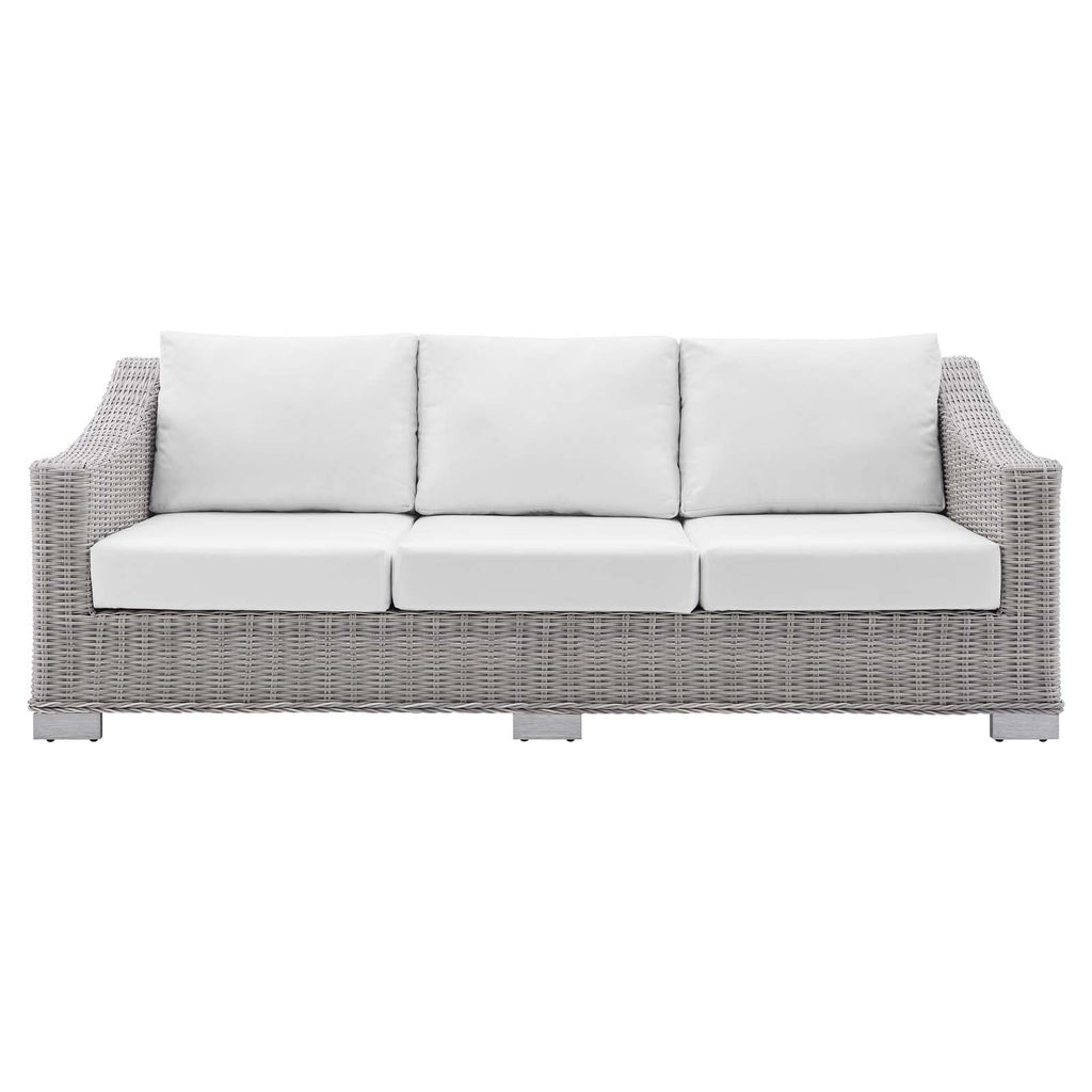 Light Gray White Wicker Rattan Patio Sofa V811065