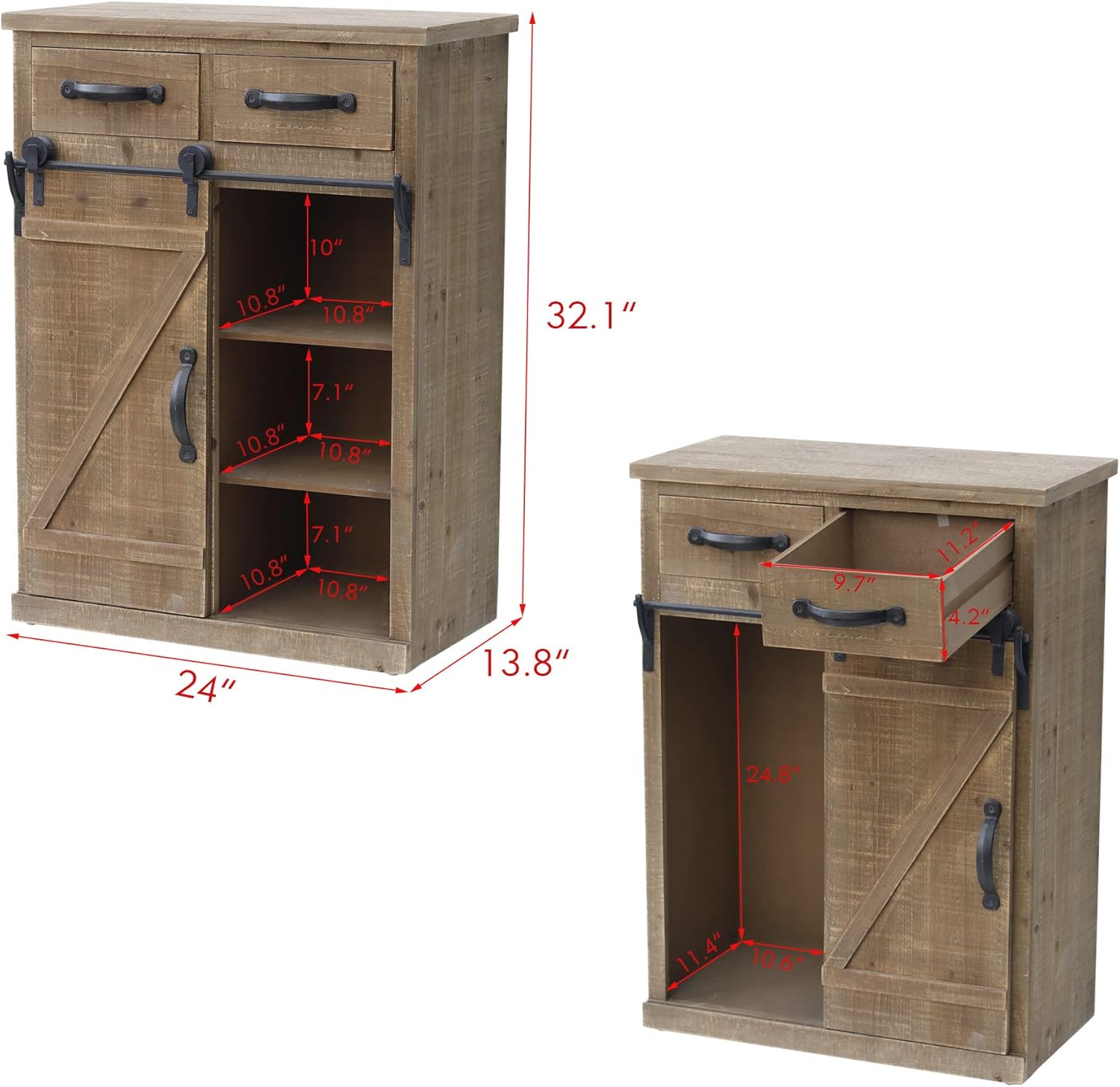 Rustic Barn Door Wood End Table Console Cabinet B99962