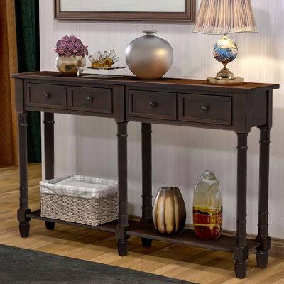 Console Sofa Table with Storage Drawers and Bottom Shelf (Espresso) M25316