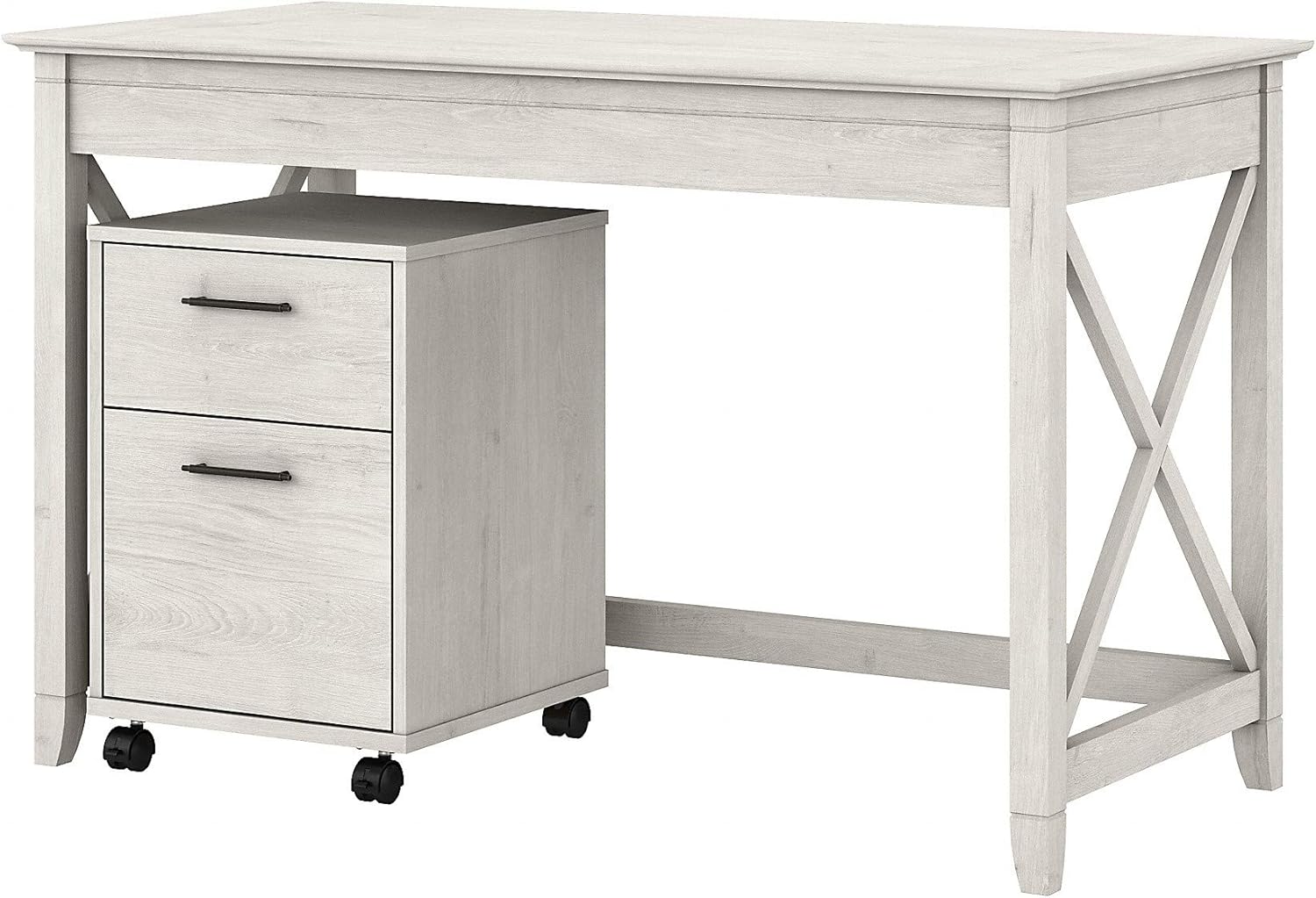 48W Pure White Shiplap Gray Writing Desk with 2 Drawer Mobile File Cabinet O138