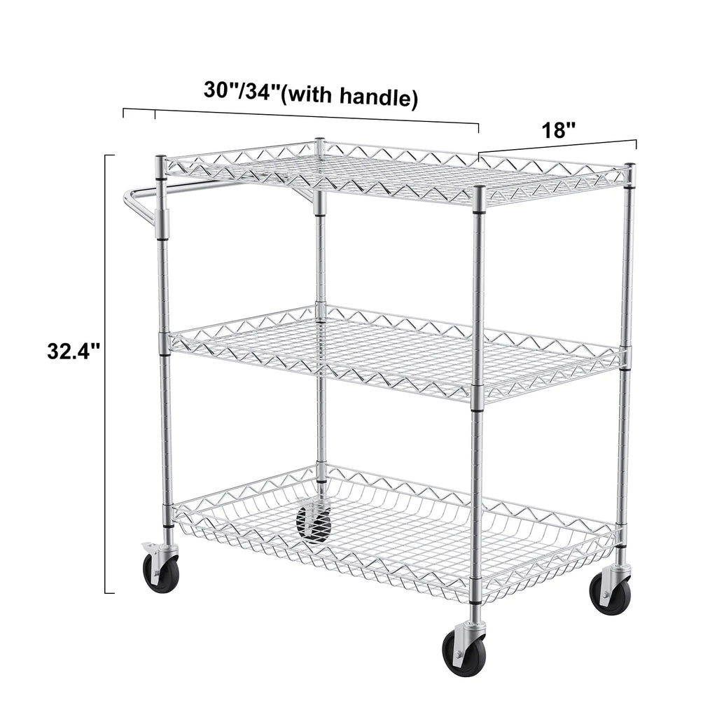 3-Tier Utility Rolling Cart on Wheels W3123