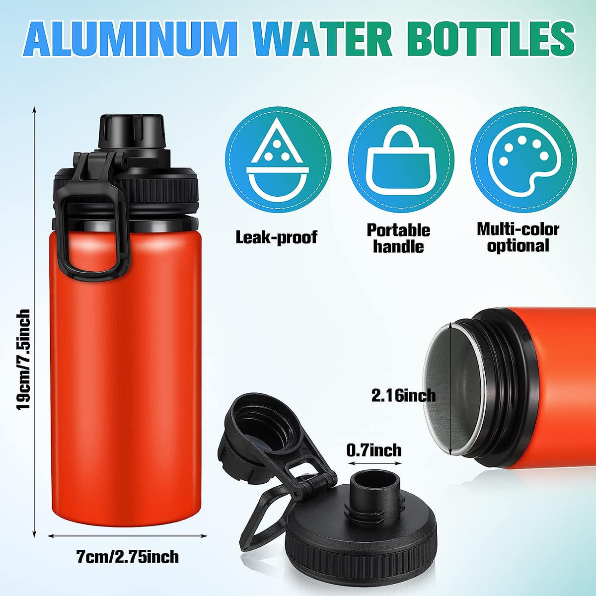 16 Pack Aluminum Sports Water Bottles with Leak Proof Lid A511