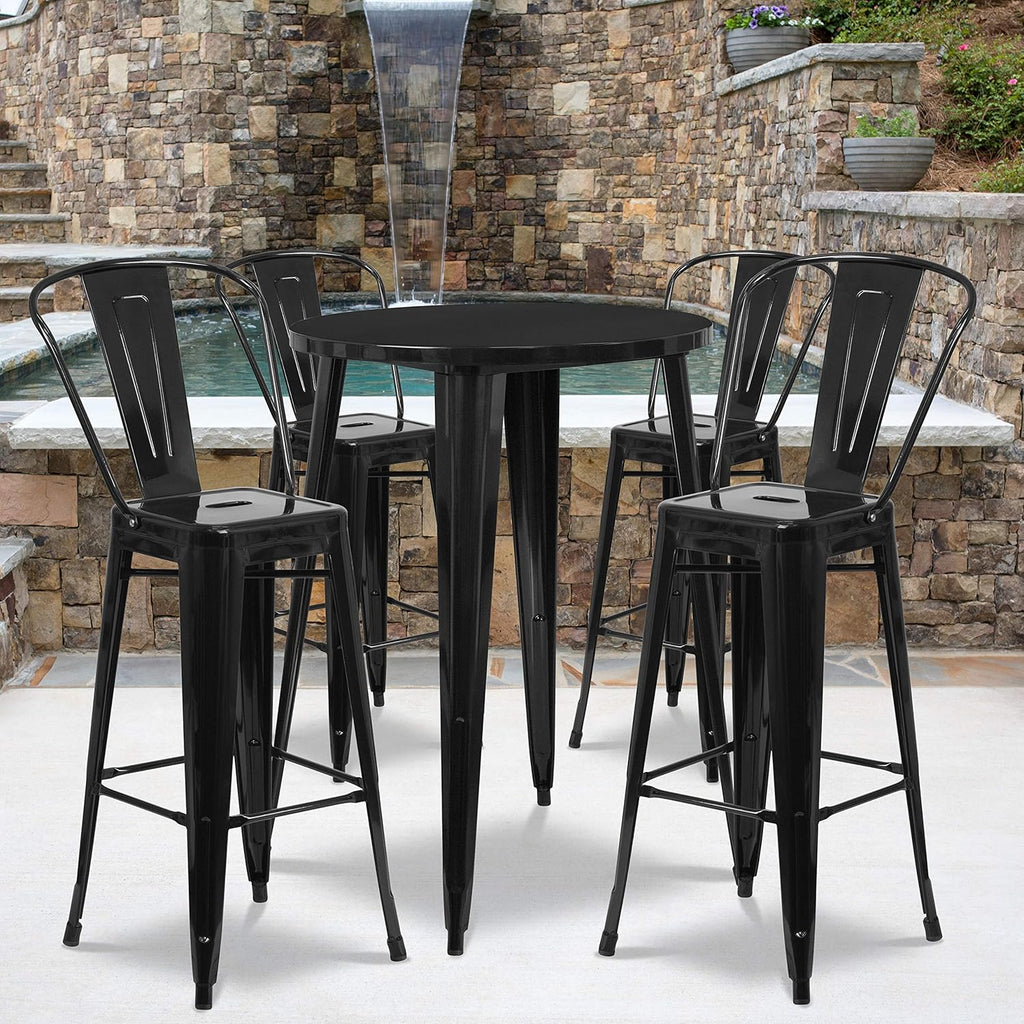 Silver Metal Bar Table Set with 4 Stools K23461