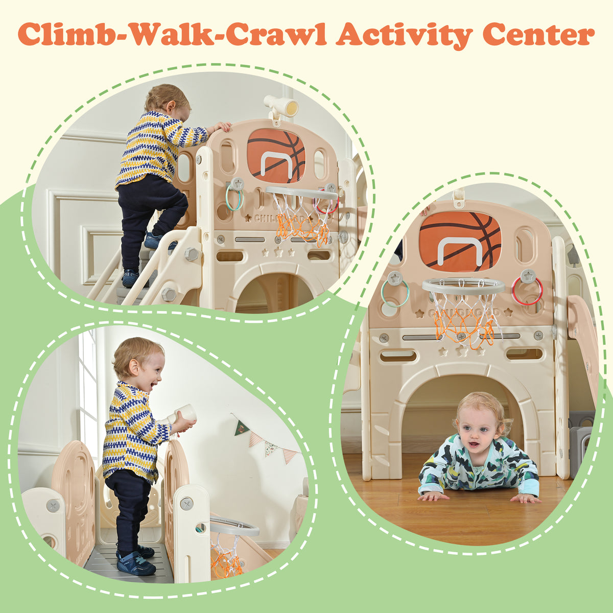 9 in 1 Kids Slide Playset with Basketball Hoop P82268