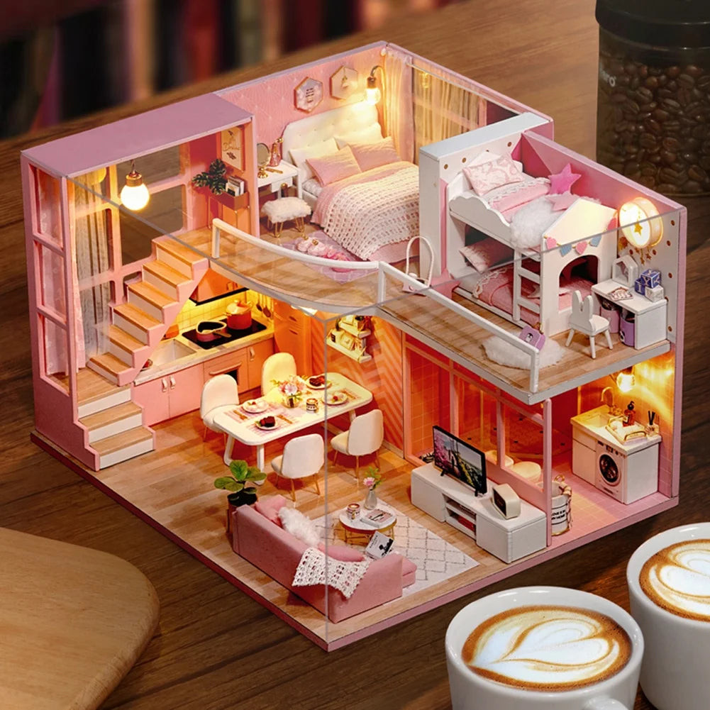 Pink Wooden Dollhouse Kit H2505