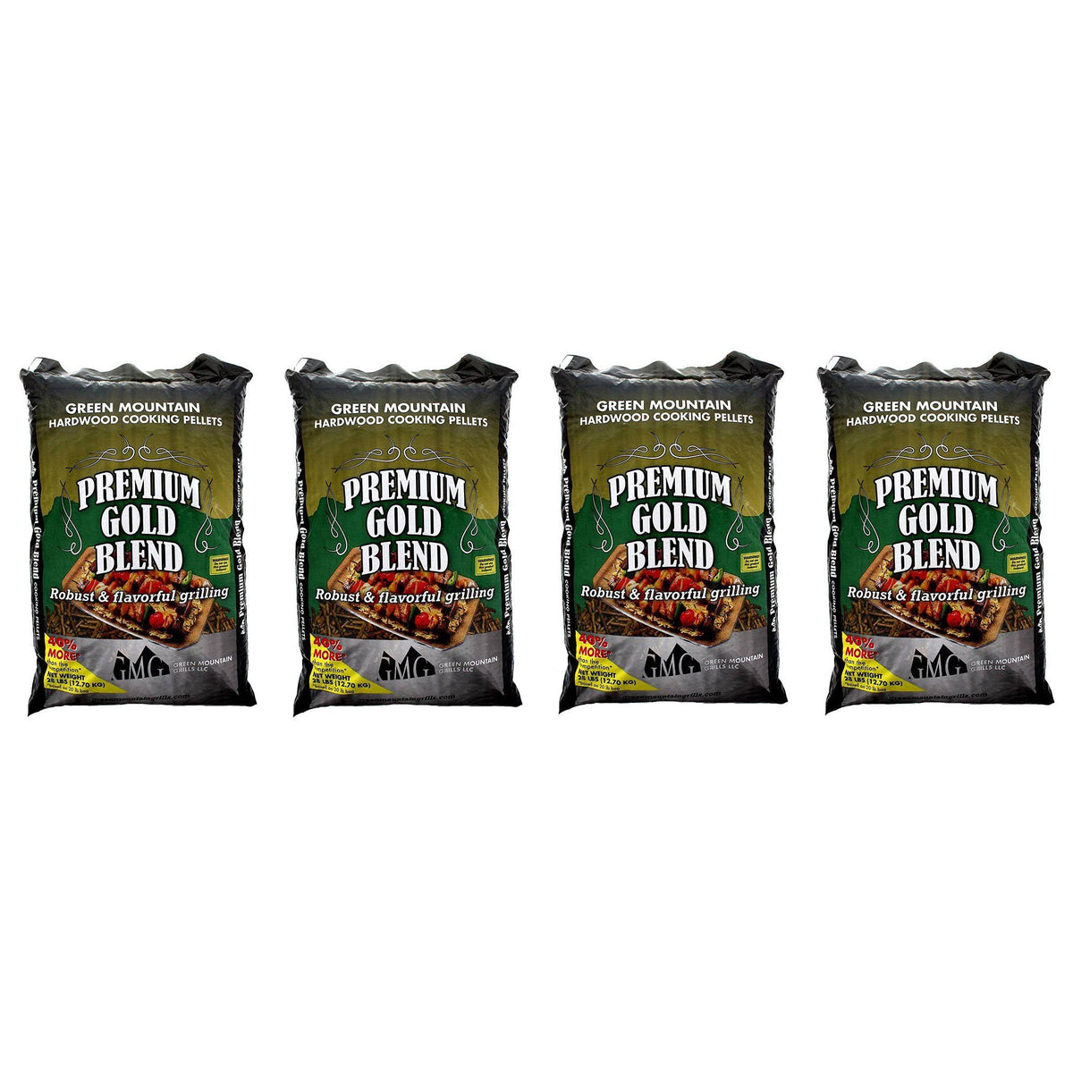 Green Mountain Premium Gold Blend Hardwood Grilling Cooking Pellets (4 Pack) I912