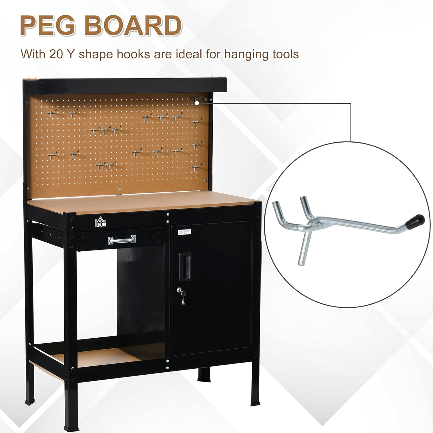 Multipurpose Workbench with Slide Drawer, Peg Board, Storage Cabinet P9079