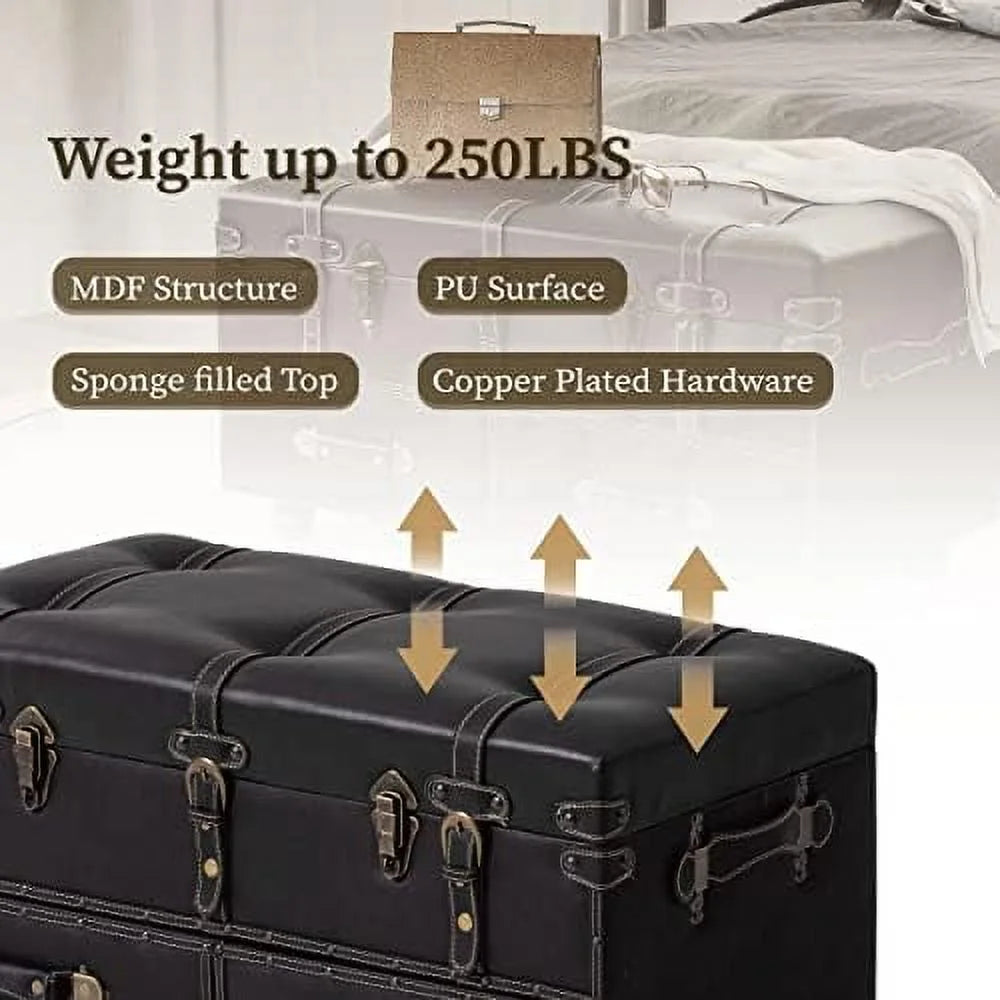 Vintage Upholstered Faux Leather Ottoman Bench L416729
