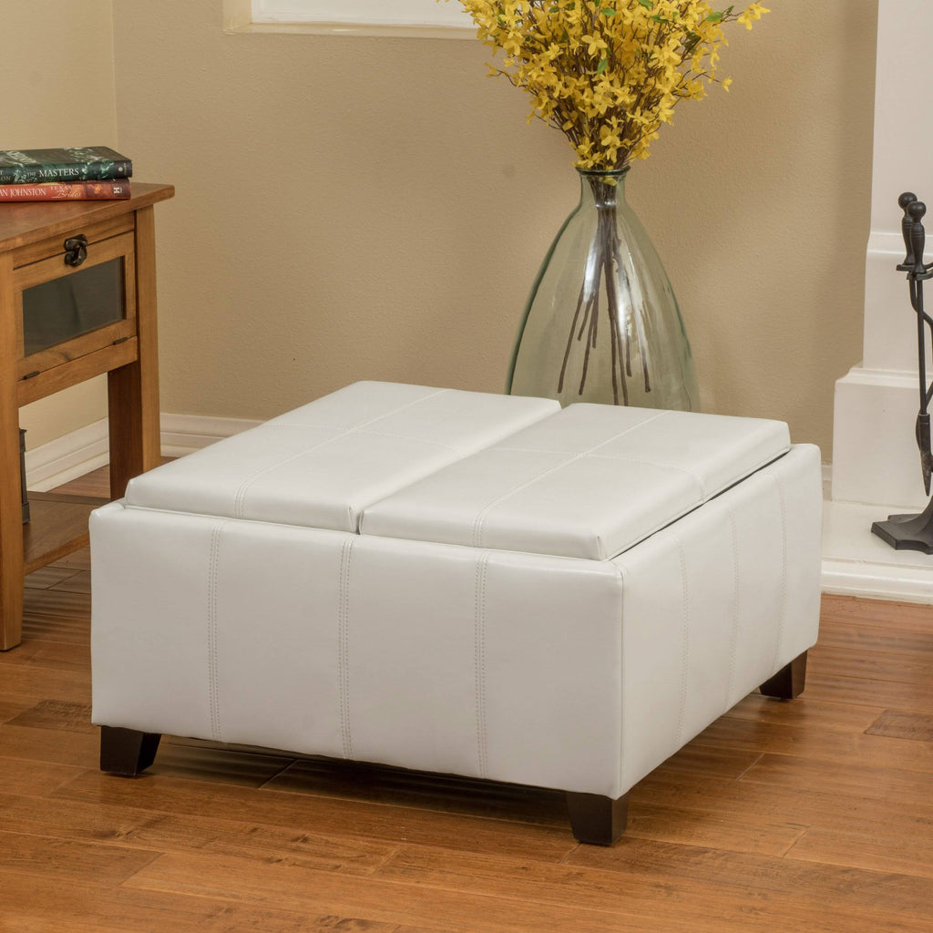 Red Leather Storage Ottoman V5275