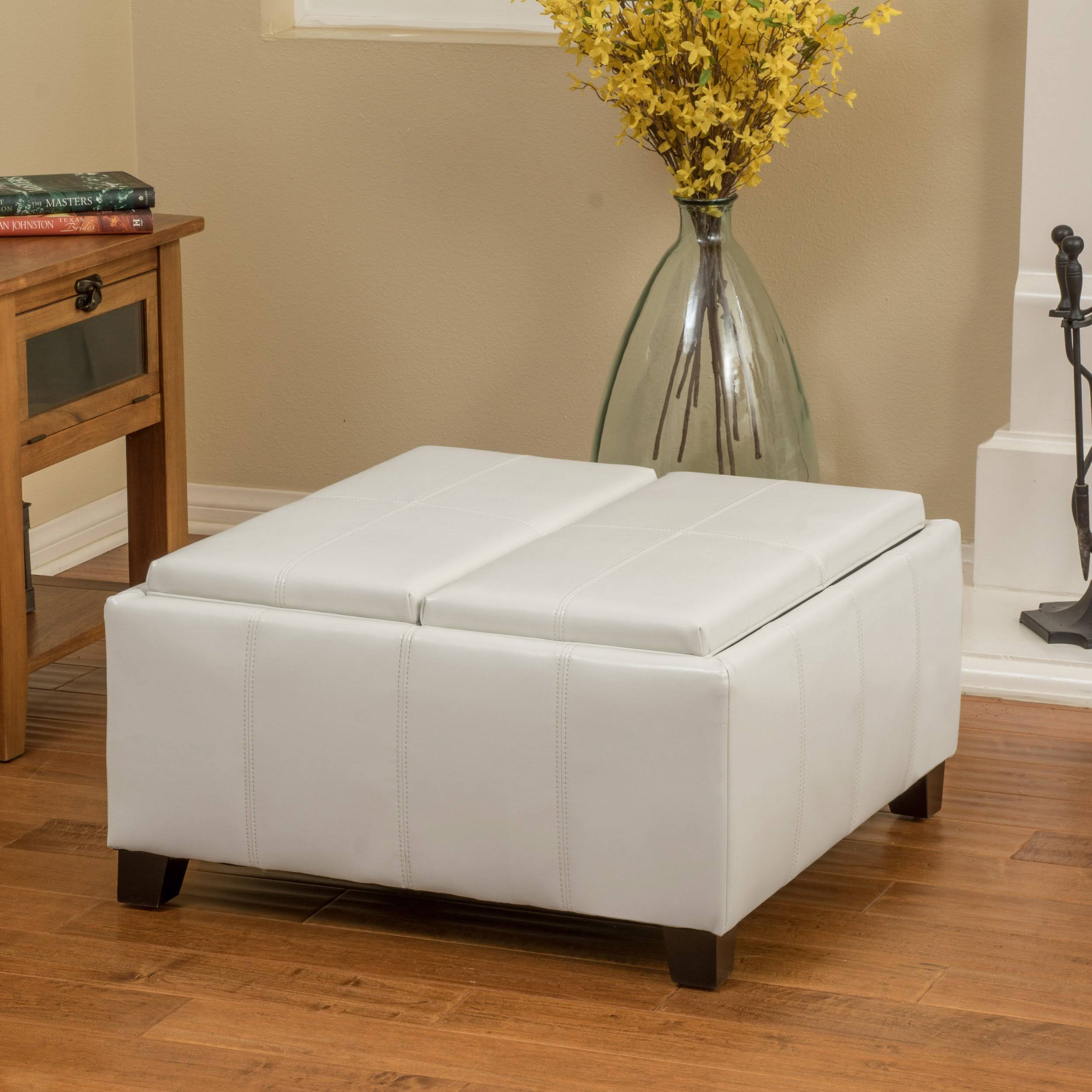 Red Leather Storage Ottoman V5275