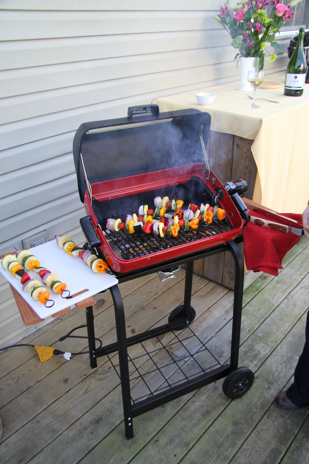 Red Portable Electric Cart Grill with Two Folding Tables T824128