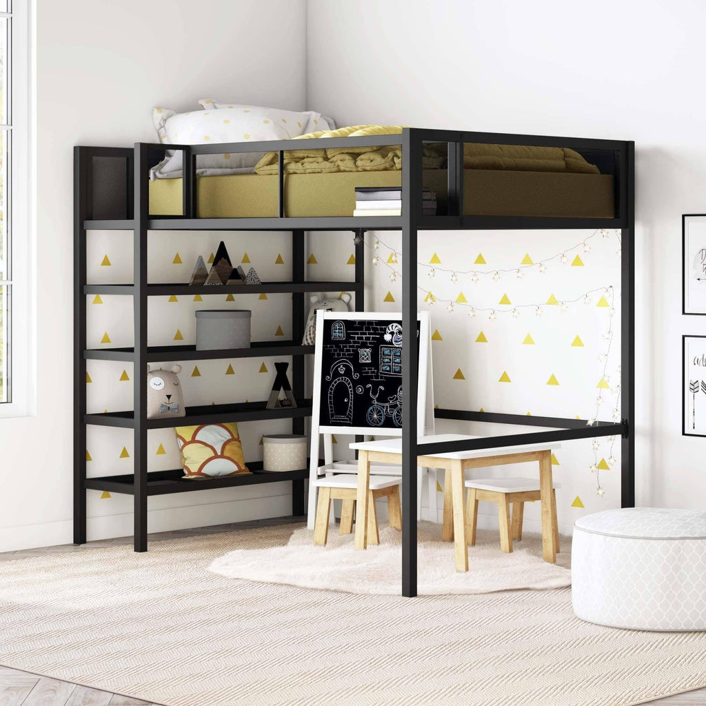 Black Metal Storage Loft with Bookcase L71397