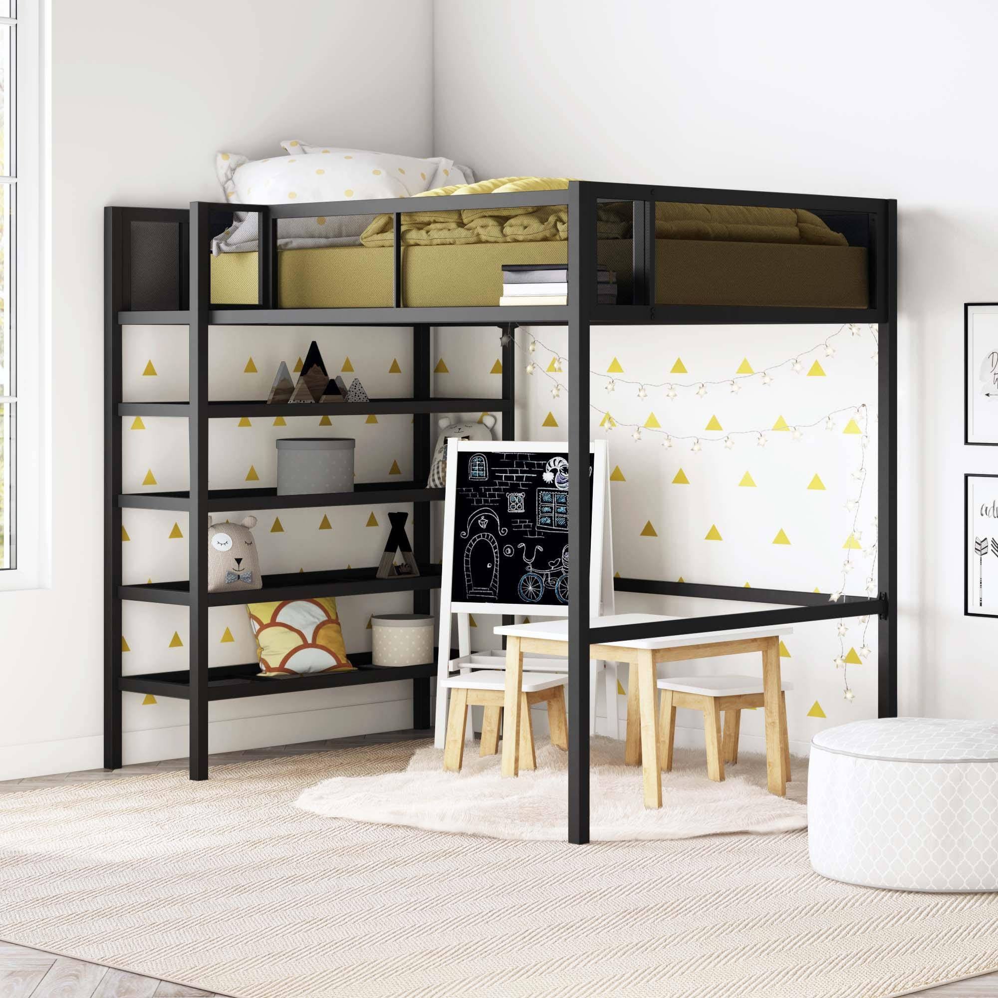Black Metal Storage Loft with Bookcase L71397
