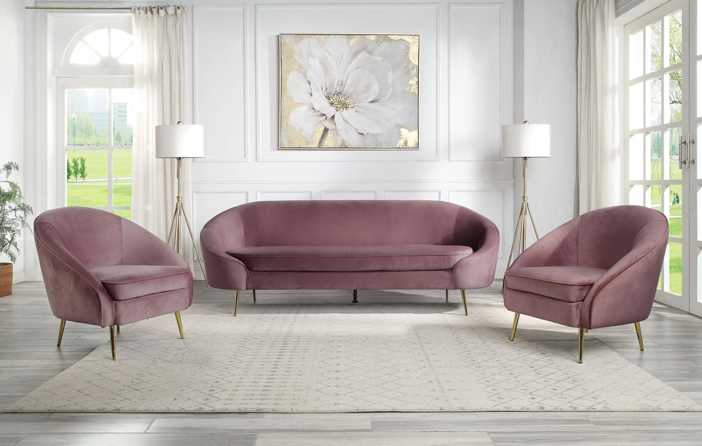 Pink Velvet 3pc Sofa with Metal Legs U4769