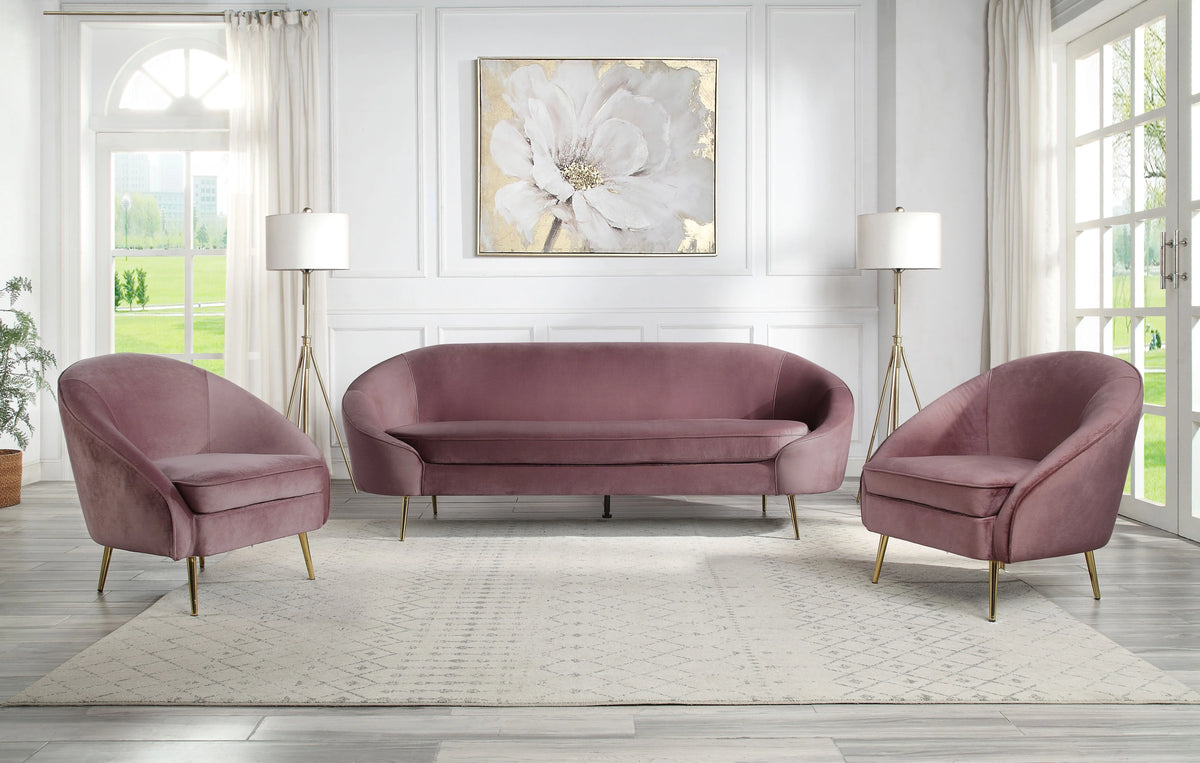 Pink Velvet 3pc Sofa with Metal Legs U4769