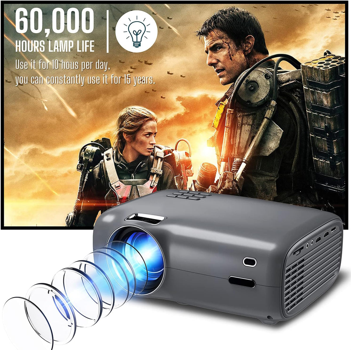 1080P 6000 Lumens Bluetooth WiFi Smart Projector N56643