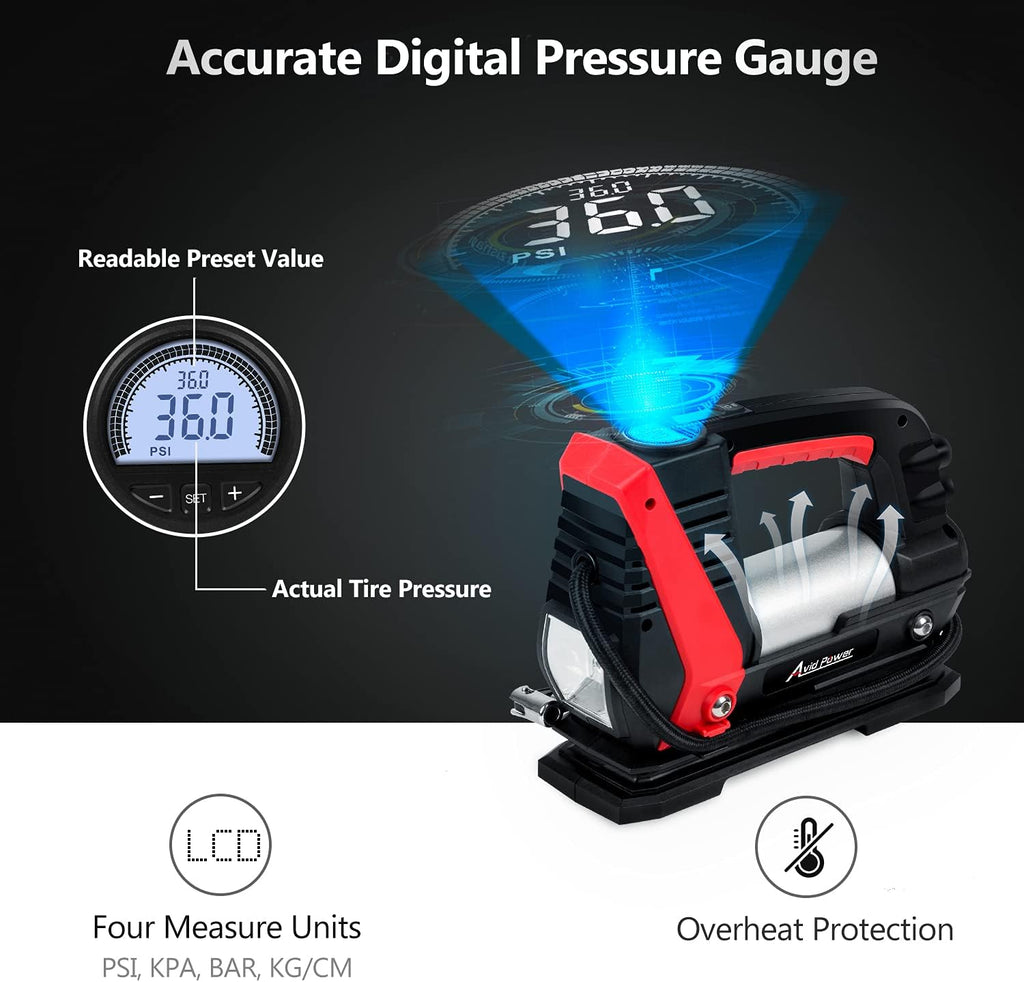 12V DC Portable Tire Inflator with Digital Pressure Gauge N364