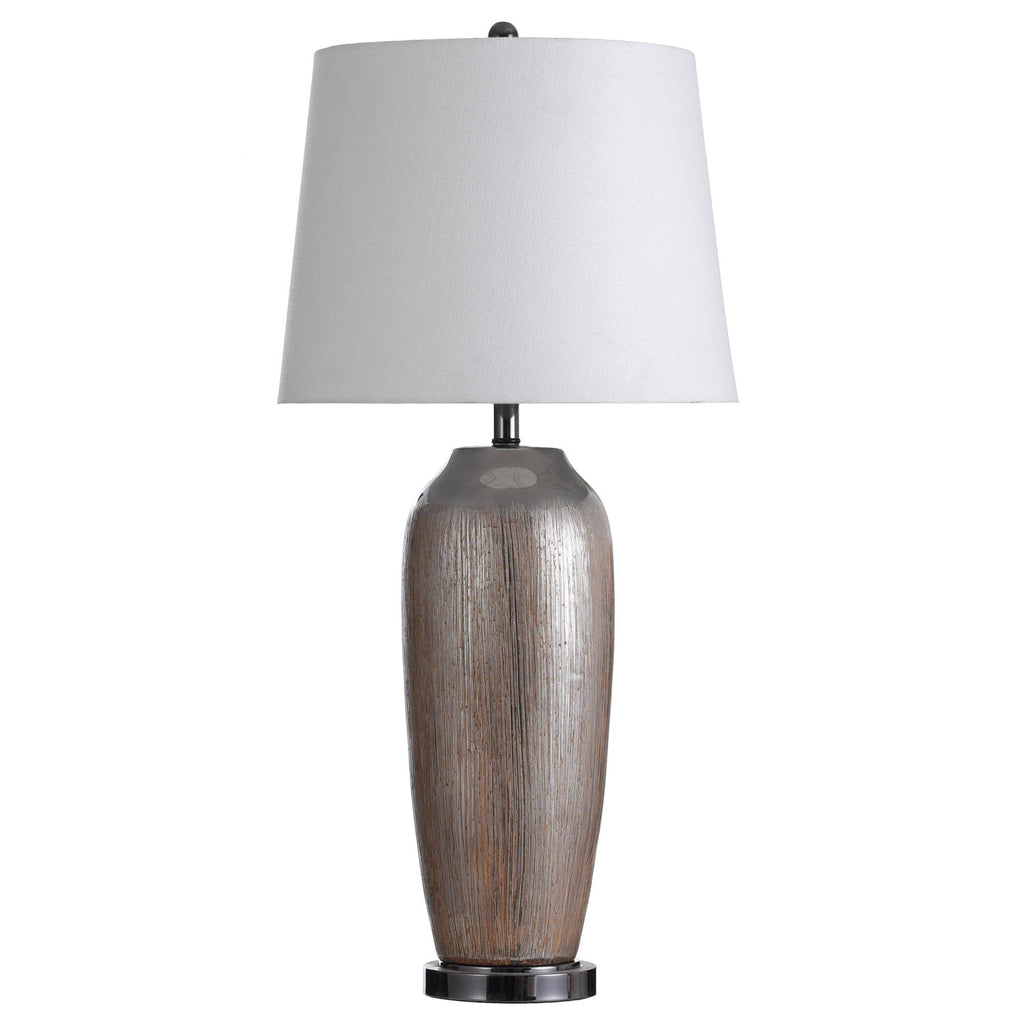 Silver Ceramic Column Table Lamp with Black Nickel Base J89559