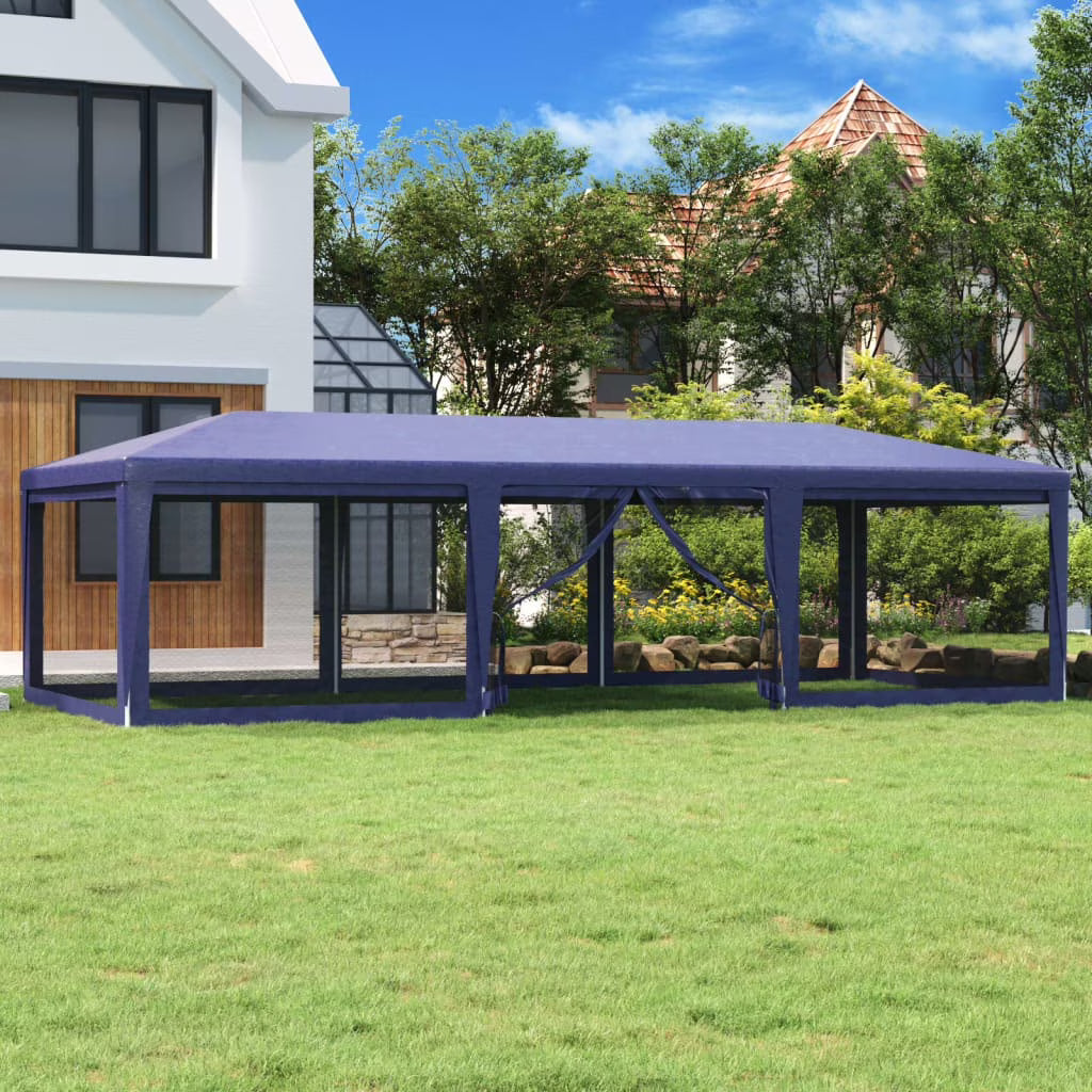 Party Tent with 8 Mesh Sidewalls Blue 29.5'x13.1' HDPE M6244