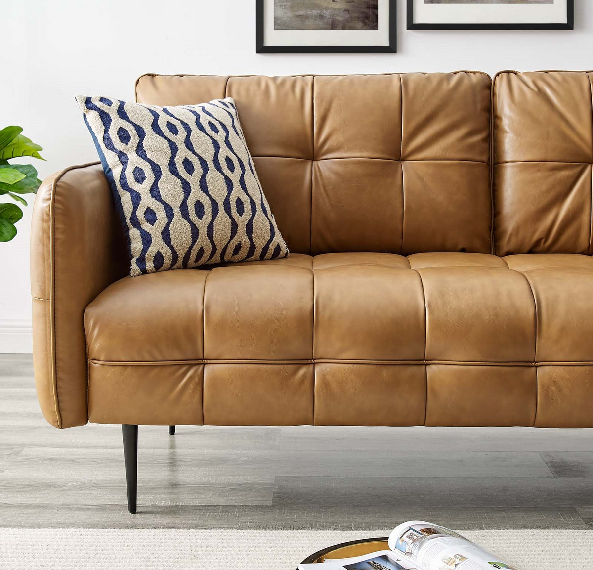 Tan Faux Leather Tufted Sofa J48748