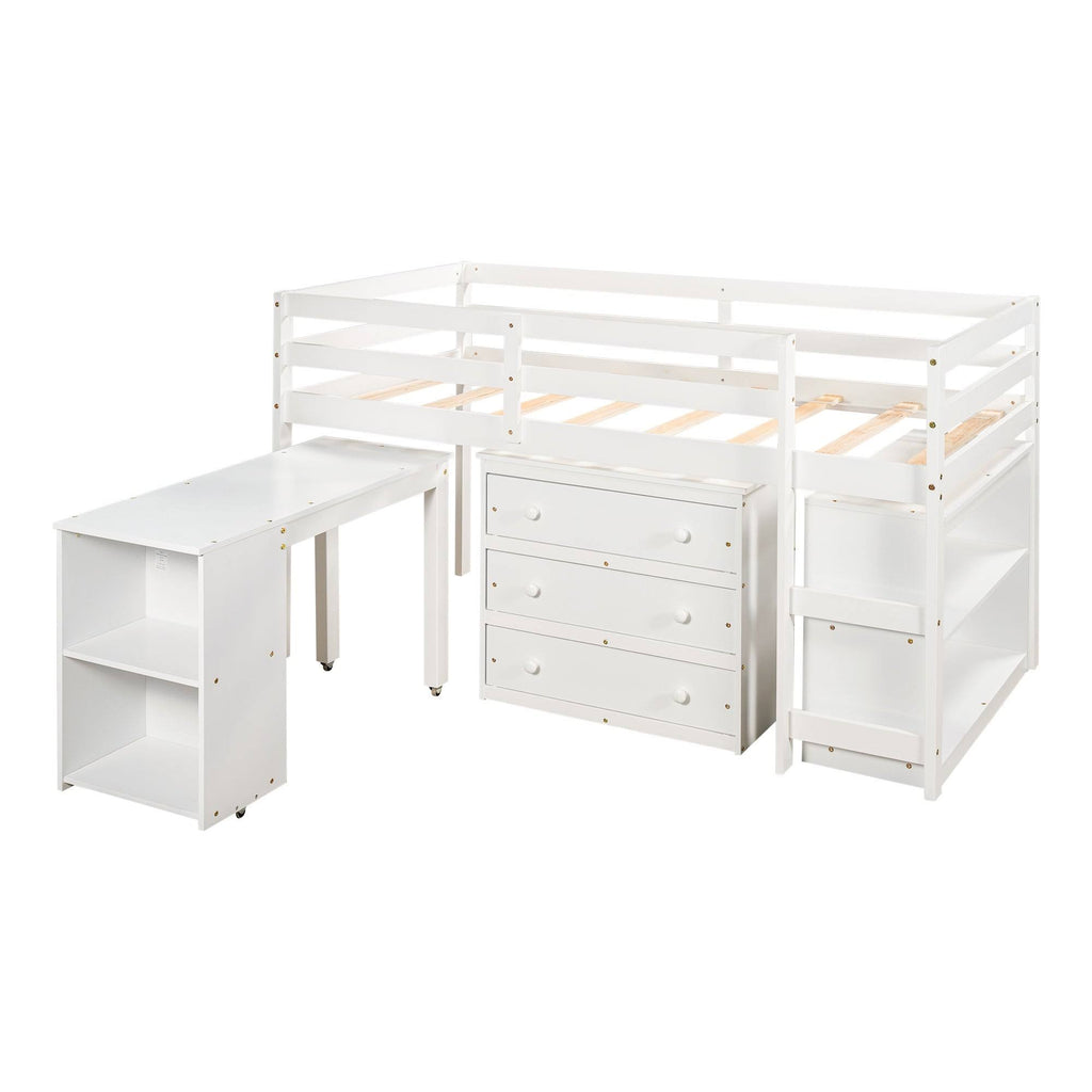 Twin Loft Bed with Cabinet and Rolling F3880