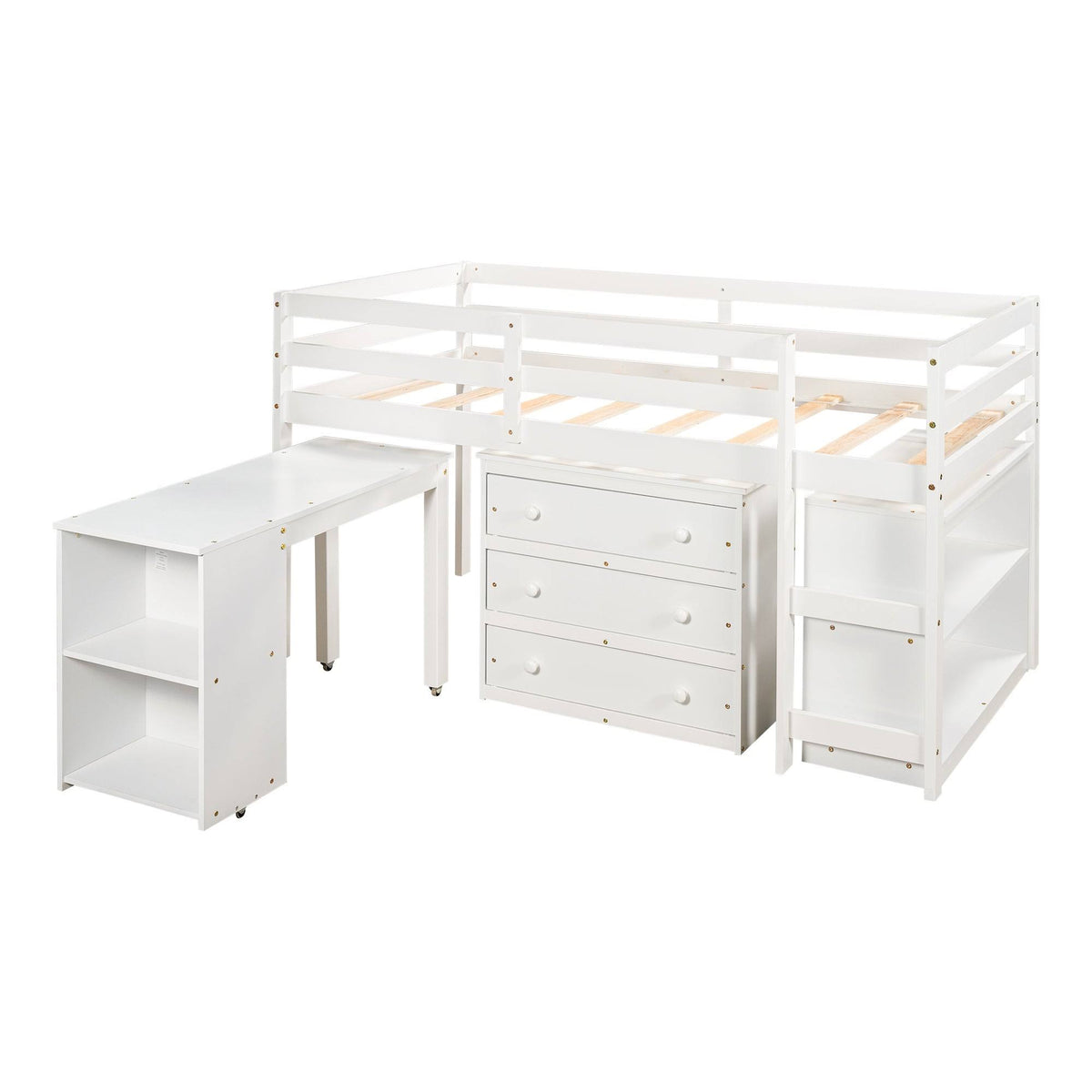Twin Loft Bed with Cabinet and Rolling F3880