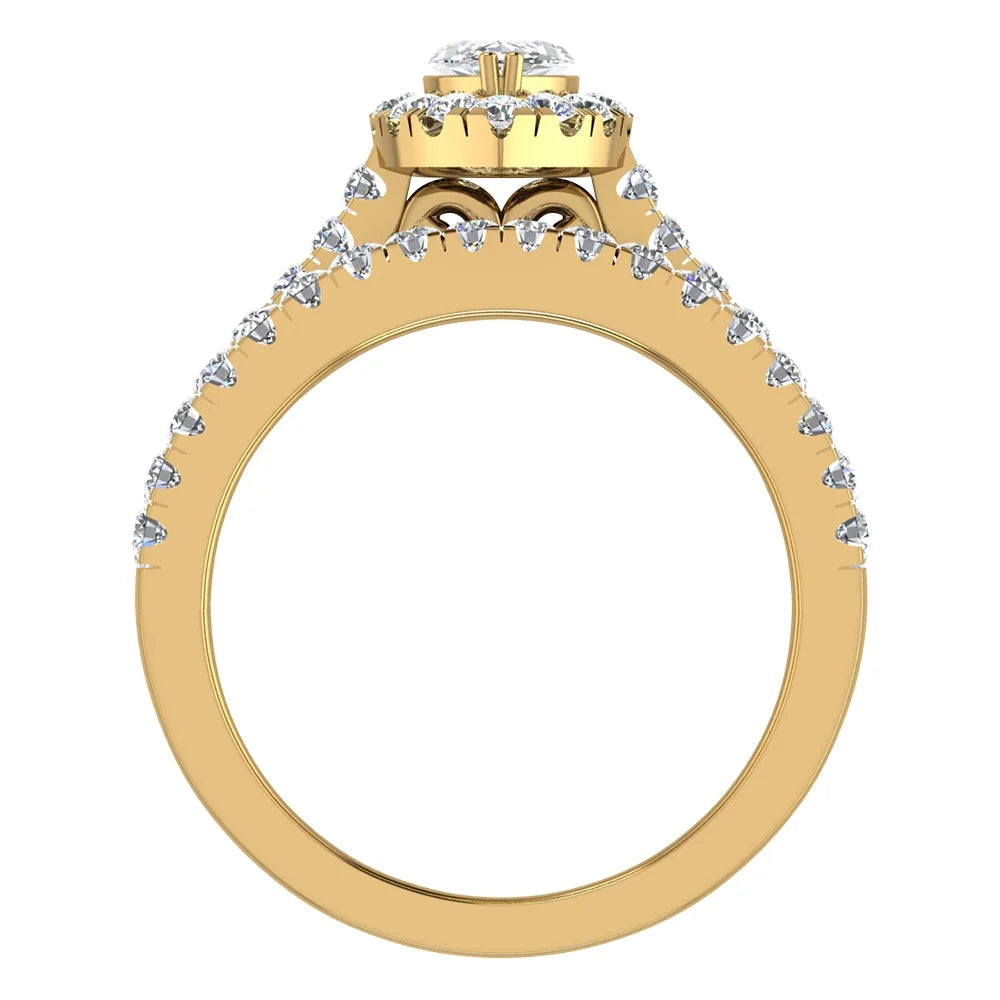 1.55 CT 14K Gold Diamond Halo Wedding Ring Set T503