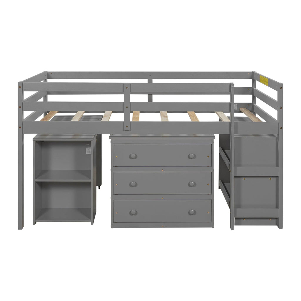 Twin Loft Bed with Cabinet and Rolling F3880