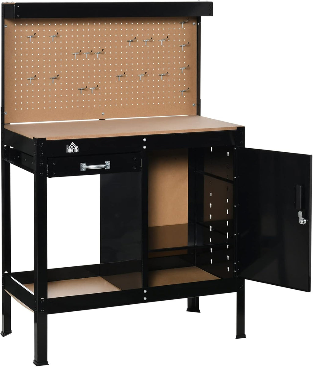 Multipurpose Workbench with Slide Drawer, Peg Board, Storage Cabinet P9079