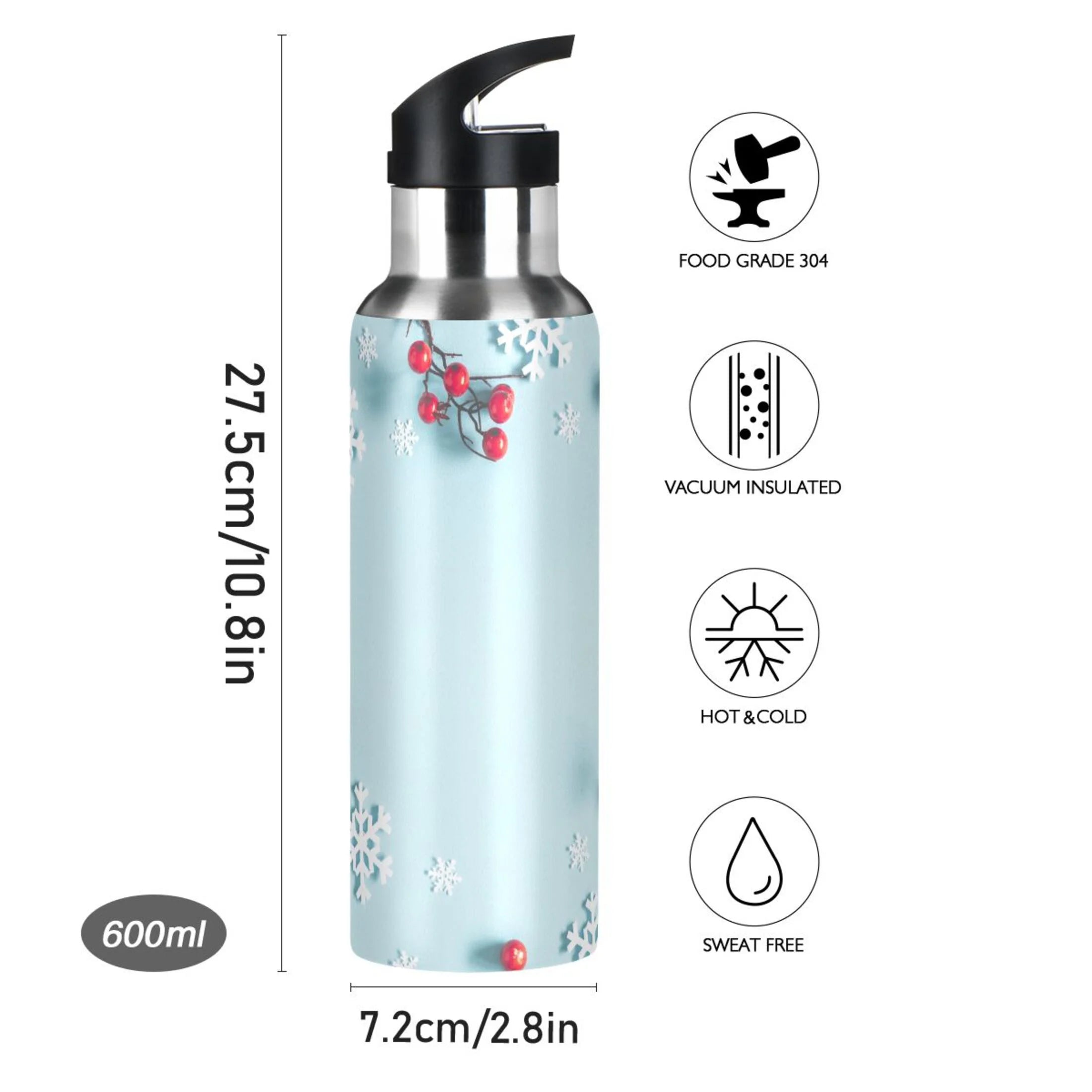 Stainless Steel Insulated Thermos Vacuum Flask Water Bottle with Straw Lid W8276
