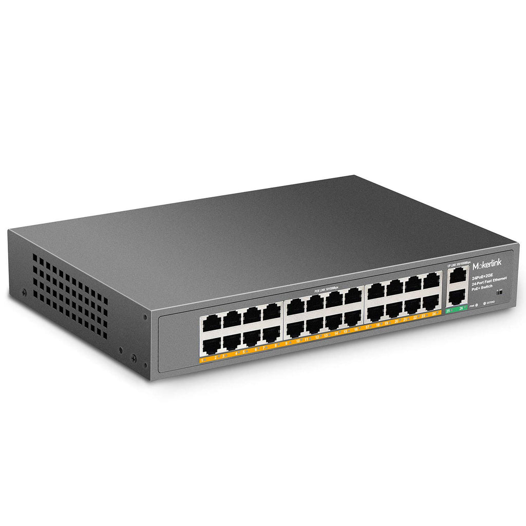 24 Port PoE Switch with 2 Gigabit Uplink Ethernet Port, 400W, Rackmount Unmanaged PoE+ Q239