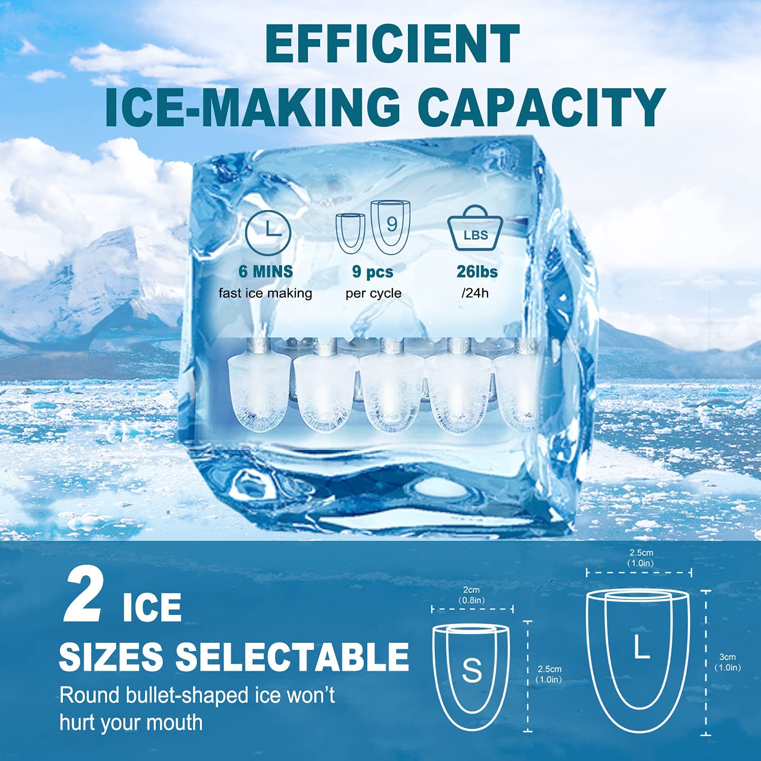 Countertop Ice Maker Machine, 26LBS in 24 Hours, Self-Clean 1.8L Portable Ice Maker with Ice Scoop and Basket C88580
