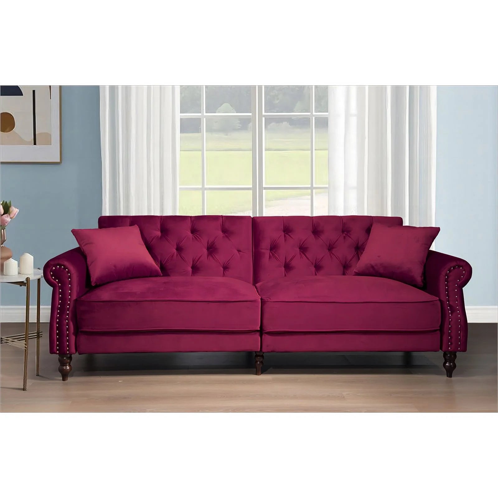 Wine Red Velvet Sofa Bed Sleeper Z326967