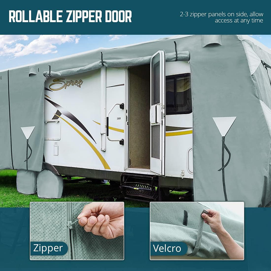 5th Wheel RV Cover with 2Pcs Extra Straps & 4 Tire Covers W5208