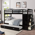 Grey Wood Twin Over Twin Bunk Bed with Trundle and Storage Drawers F794058