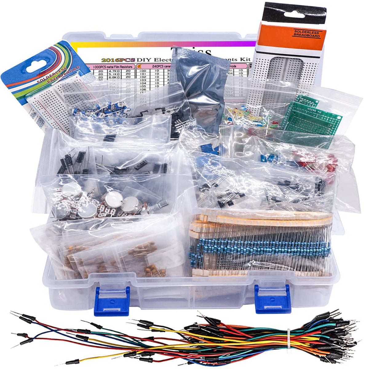 2016PCS Electronics Components Kit Assortment with PCB Board Prototype and Solderless Breadboard J3851