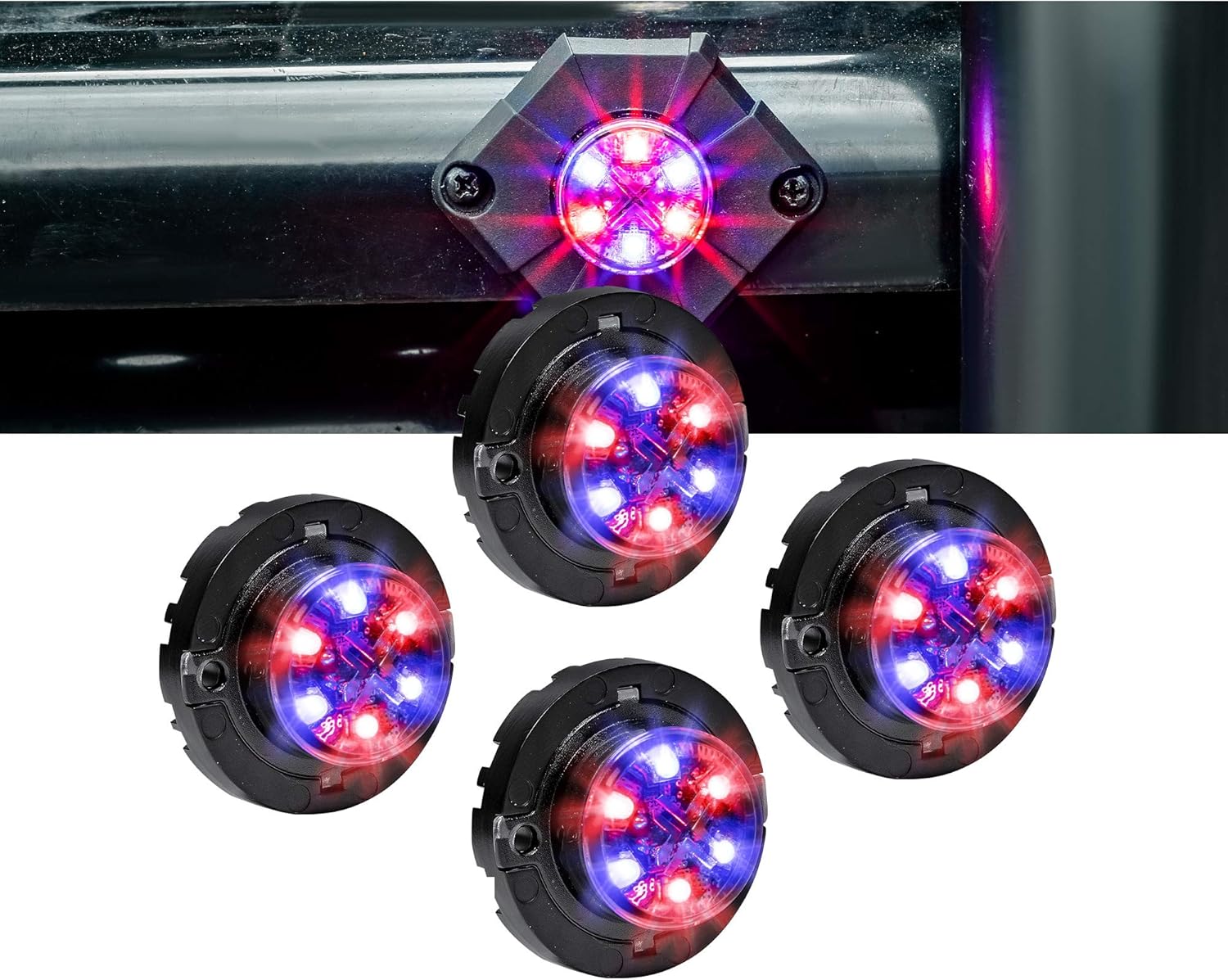 4pc AMBER WHITE LED Hideaway Strobe Light Waterproof Emergency Strobe Warning Lights Y75514