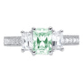 Emerald Cut Blue Moissanite 18k White Gold Three-Stone Ring Size 3.5 Q2527