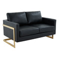 Mid-Century Upholstered Leather Loveseat with Gold Frame I475