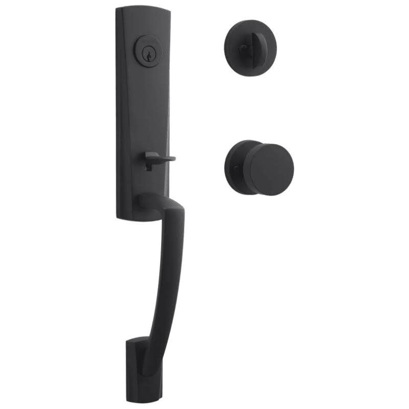 Satin Black Single Cylinder Handleset with Contemporary Round Rose Door Knob T2561