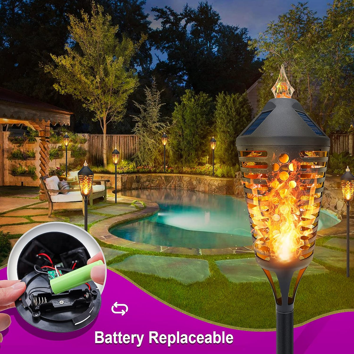 4 Pack 40.16 inch Solar Torch Lights with Flickering Flame Q5475