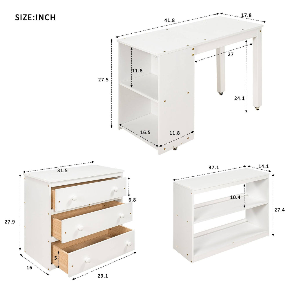 Twin Loft Bed with Cabinet and Rolling F3880